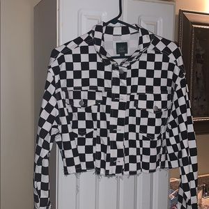 Checkered pattern button up jacket